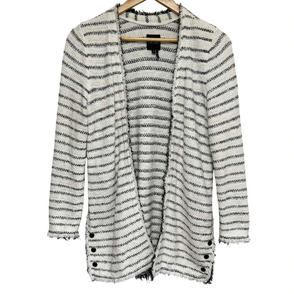 NIC+ZOE Textured Open Front Cardigan Jacket Womens S Striped Lightweight Travel‎